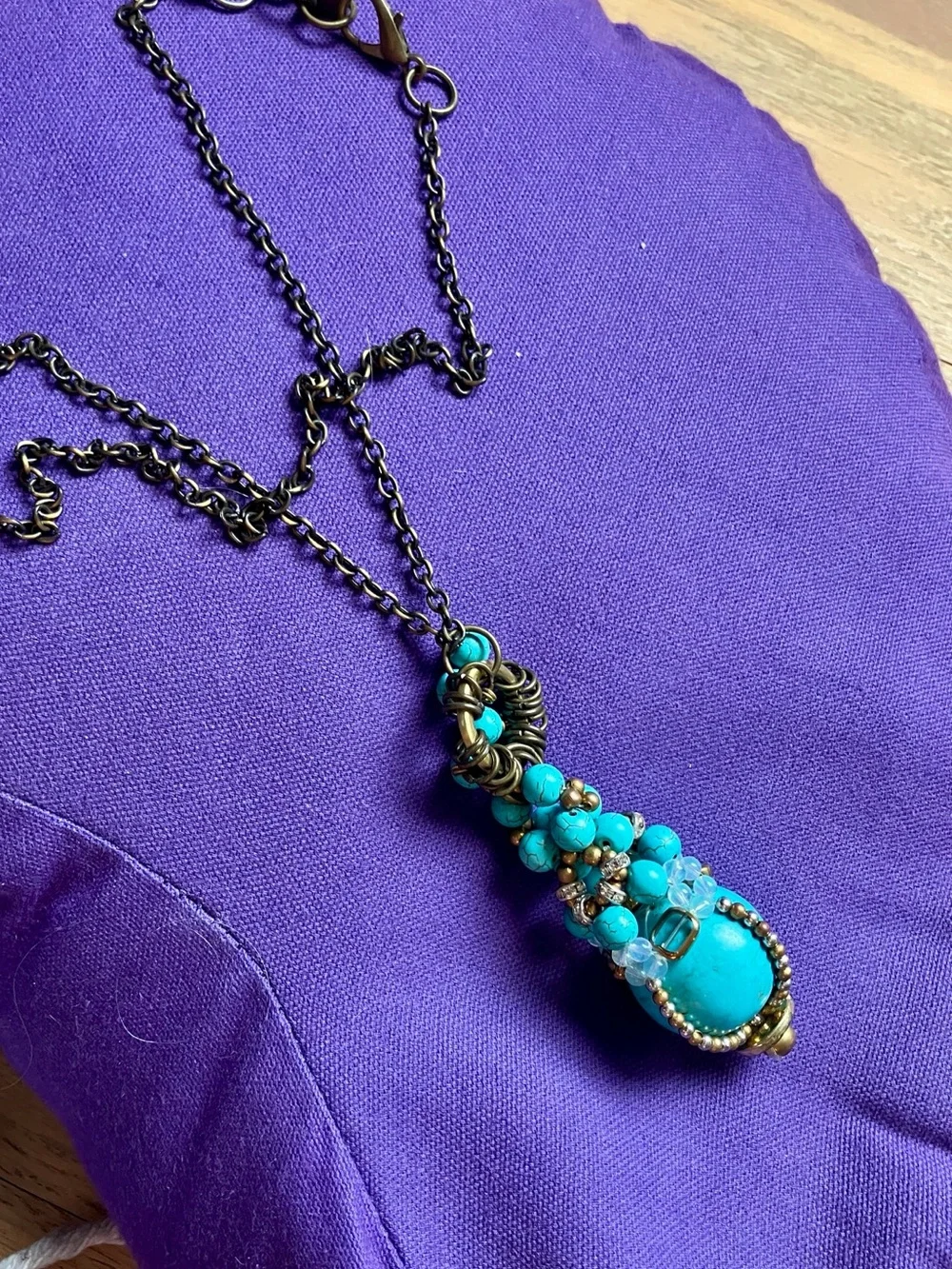 Anthropologie Turquoise Cluster Pendant Necklace with Bronze Chain